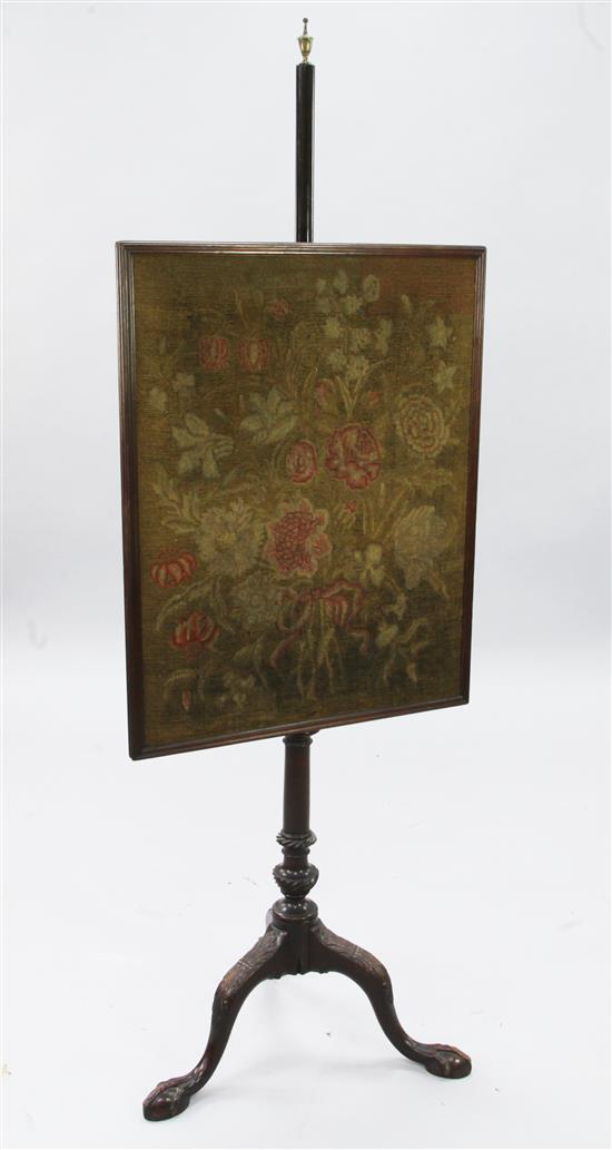 A George III mahogany pole screen, c.1760, H.4ft 1.5in.